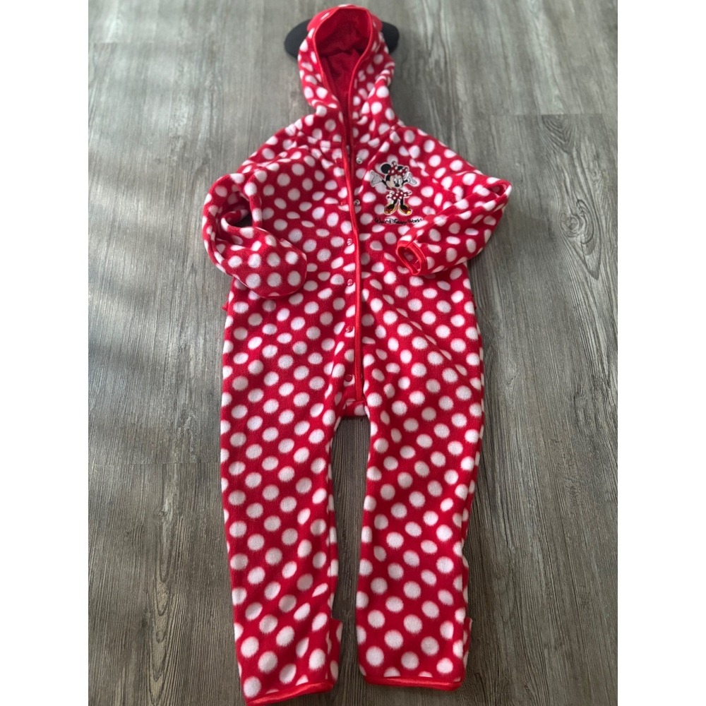 Disney‎ Parks Minnie Mouse Red White Polka Dot Fleece Pajamas Romper Size 24 M